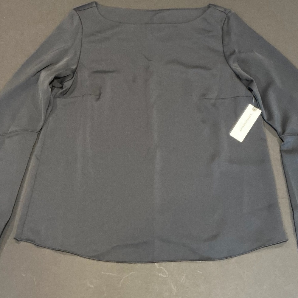 Anthropologie NWT Charcoal Gray Bell Sleeve Blouse Minimalist Top Size Small